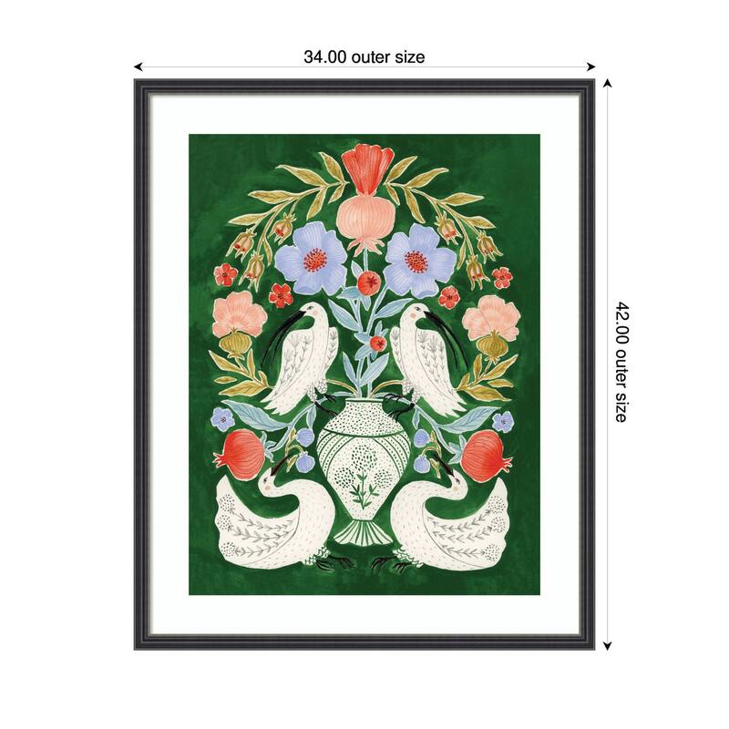 Kate and Laurel Floral Folklore Ibises and Swan by Jill Labieniec Framed Wall Art Print
