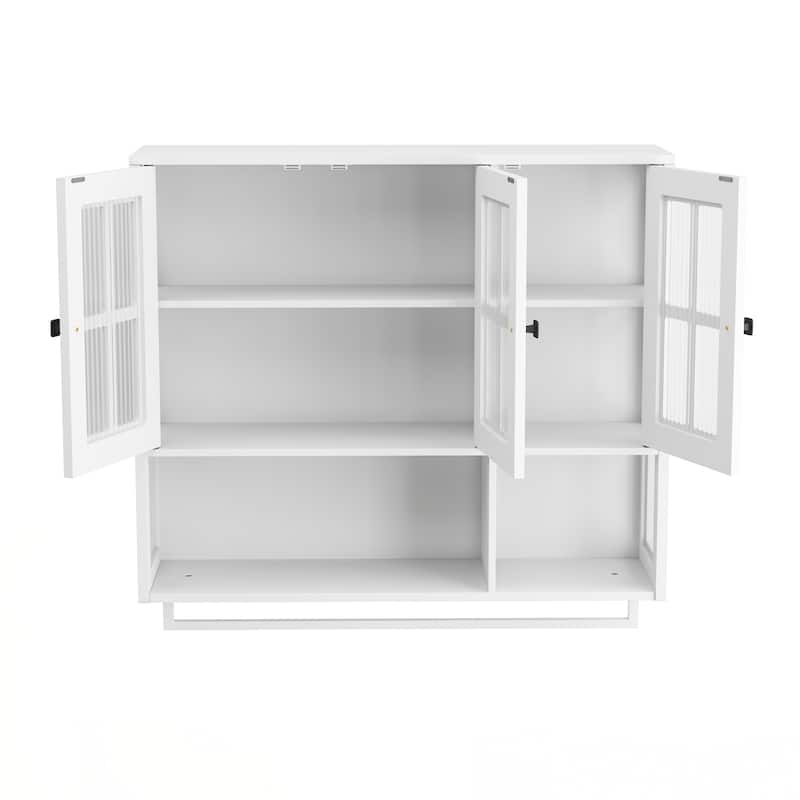 Bathroom Wall Cabinet, 3-Door Wooden Wall Cabinet with Open and Hidden Storage Space, Medicine Cabinet with Glass Door