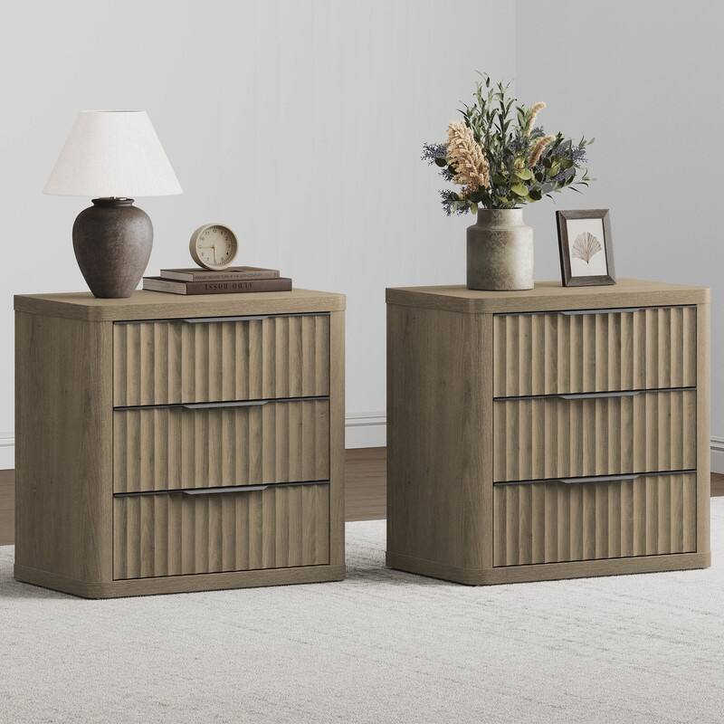 Versatile Retro Nightstand 3 Drawers Wavy Design