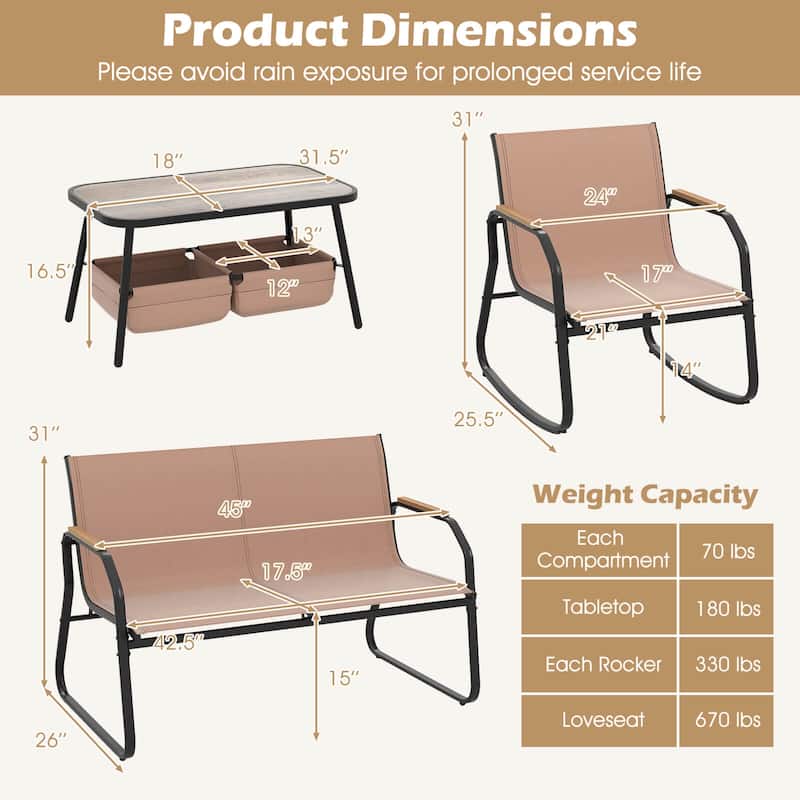 Costway 4 PCS Patio Furniture Set with 2 Rocking Bistro Chairs 2-Tier - 4 PCS