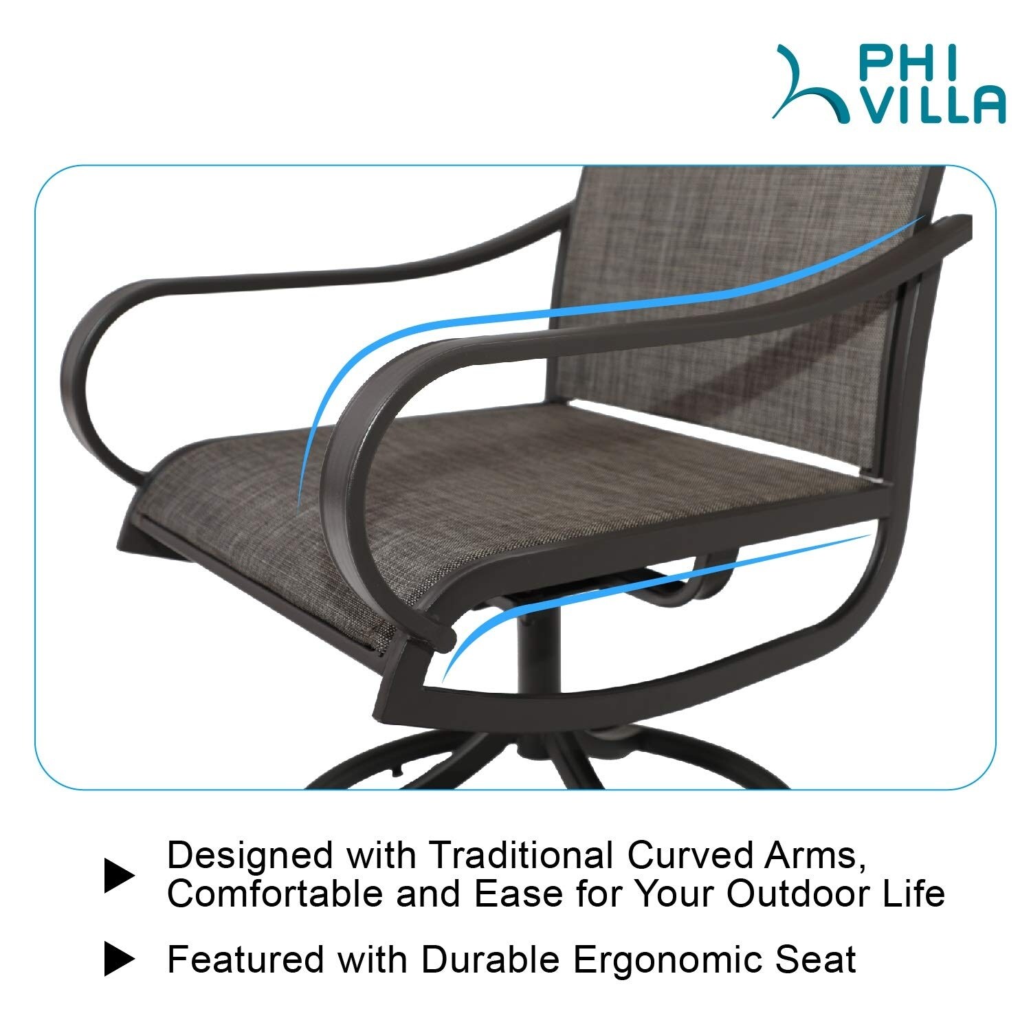 PHI VILLA Patio Swivel Dining Chairs Set of 2 Outdoor Kitchen