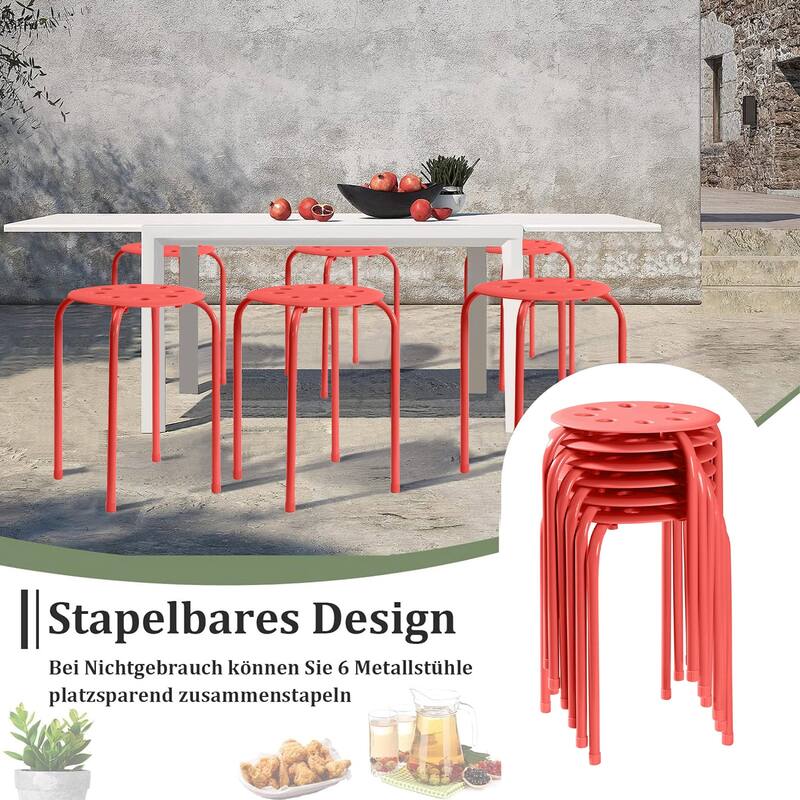 Javlergo 6-Pack Plastic Stackable Stools, Portable 8 Holes Metal Round Top Stools for Kitchen/Classrom