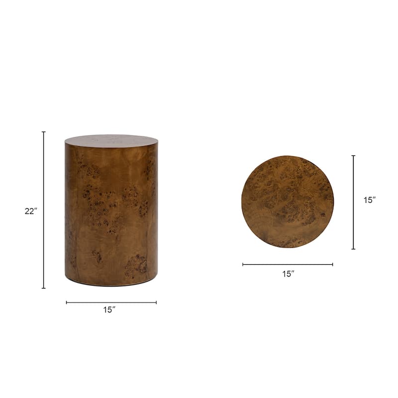 Nebula 22" Burl Wood Round Pillar Accent Side Table