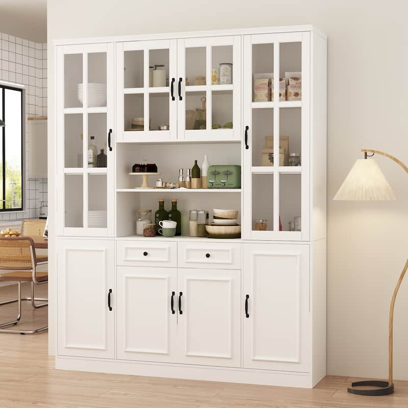 78.7"H Combo Buffet Sideboard White Curio Bookcase Cabinet Glass Door