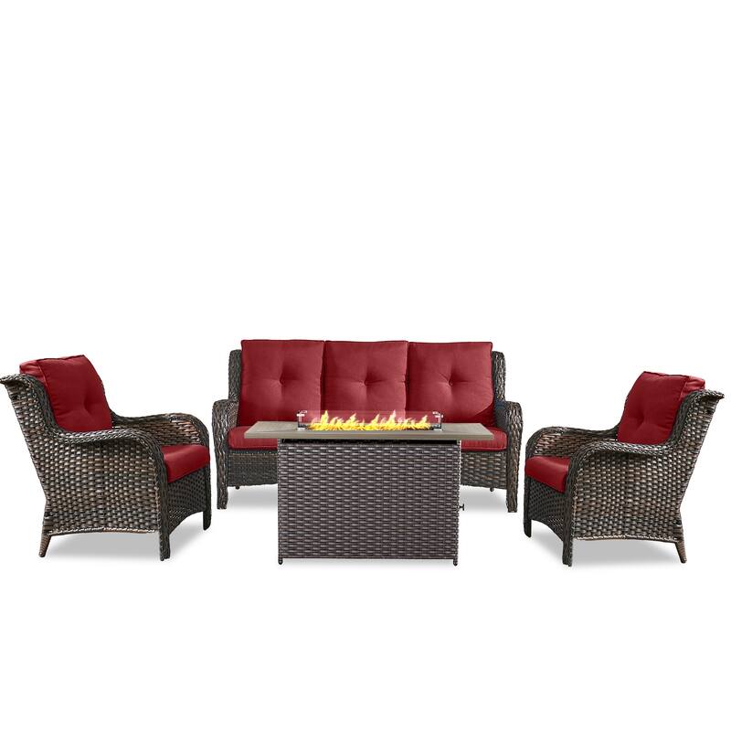 Fire Pit Table with Patio Sofa Club Chairs