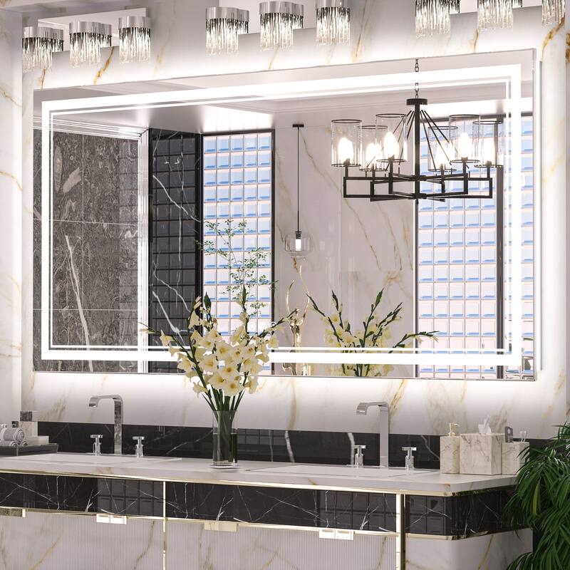 Keonjinn Rectangular Front Light & Backlit,LED Bathroom Vanity Mirror, 3 Color Temperatures, Anti Fog