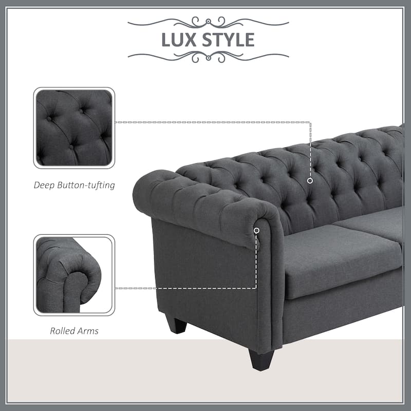 HOMCOM Retro 2-Seater Sofa Linen Fabric Couch with Rubberwood Legs, and Rolled Arms for Living Room, Grey - 32*72.75*30.75