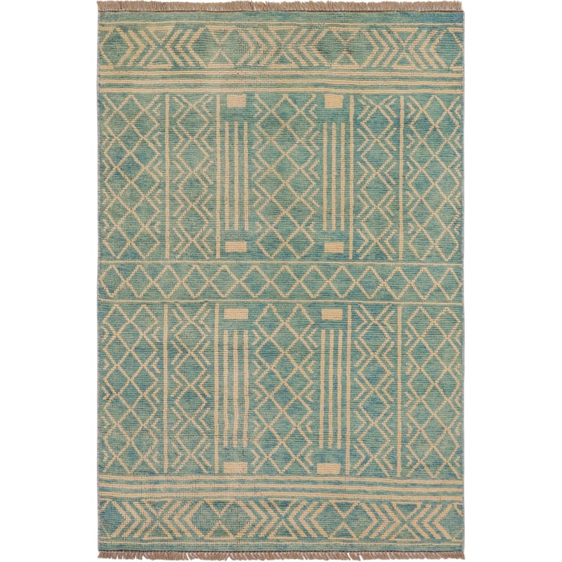 Boho Chic Balochi Ferguson Blue/Beige Hand Knotted Wool Rug - 3'2'' x 5'1''