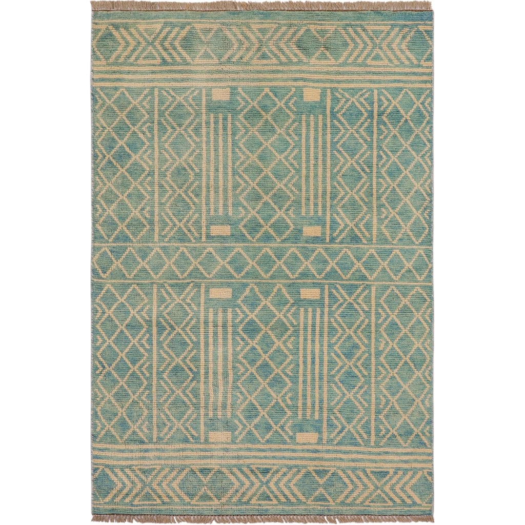 Boho Chic Balochi Ferguson Blue/Beige Hand Knotted Wool Rug - 3'2'' x 5'1''