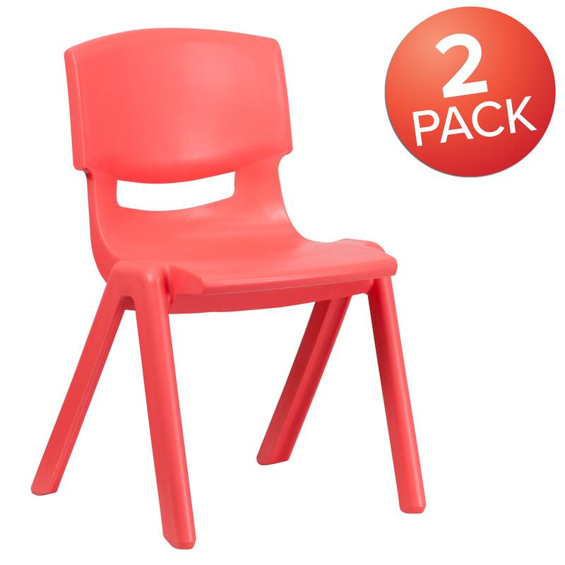 2 Pack Plastic Stackable School Chair with 15.5"H Seat - Red
