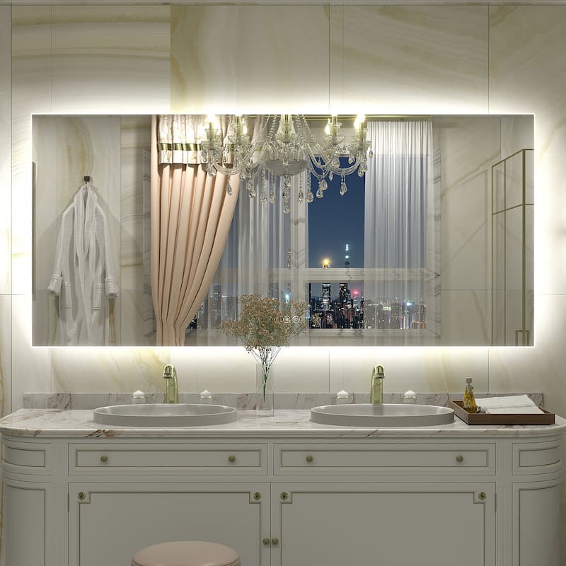 Frameless Anti-Fog 3 Colors Dimmable LED Backlit Wall Bathroom Vanity Mirror - 60" x 28"-Rectangular