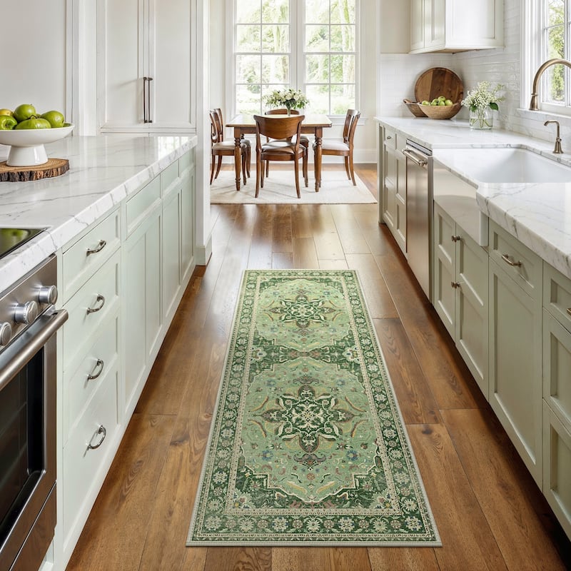 Mcow Botanical Collection Low-Pile Machine-Washable Non-Slip Area Rug