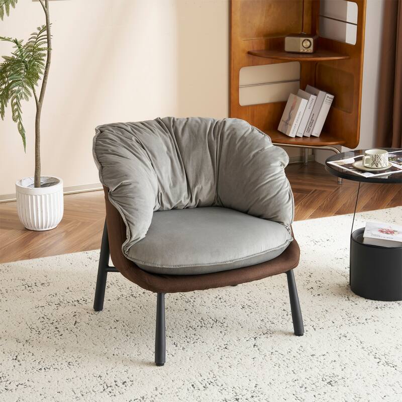 Modern Velvet Accent Chair with Wooden Frame and Black Metal Legs for Living Room or Lounge Seating - 27.4"L x 27"W x 29.1"H