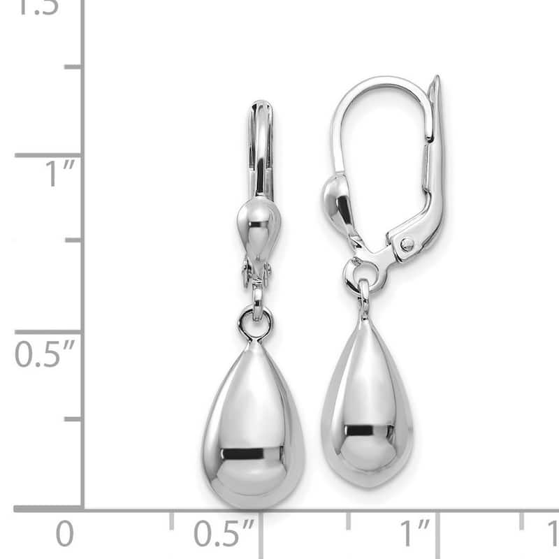 Curata 14k White Gold 29x7mm Polished Tear-drop Dangle Leverback Earrings
