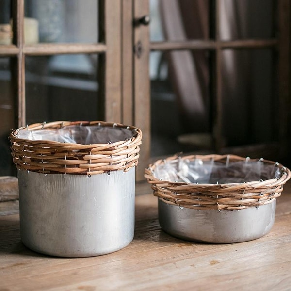RusticReach Silver Metal Willow Mixed Zakka Planter