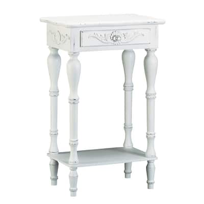Distressed White Wood Accent Table - 17 3/4" x 13" x 28" high.