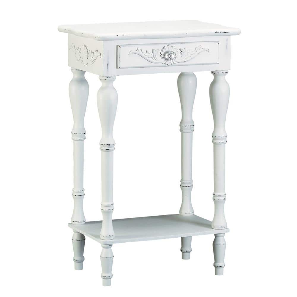 Distressed White Wood Accent Table - 17 3/4" x 13" x 28" high.