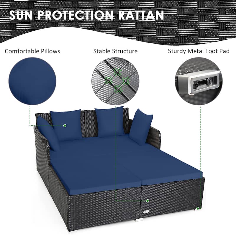 Costway Outdoor Patio Rattan Daybed Pillows Cushioned Sofa Furniture - See details