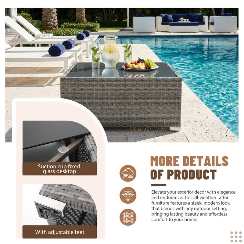 Outdoor Wicker Sectional Sofa 8-Piece Set with Fire Pit Table