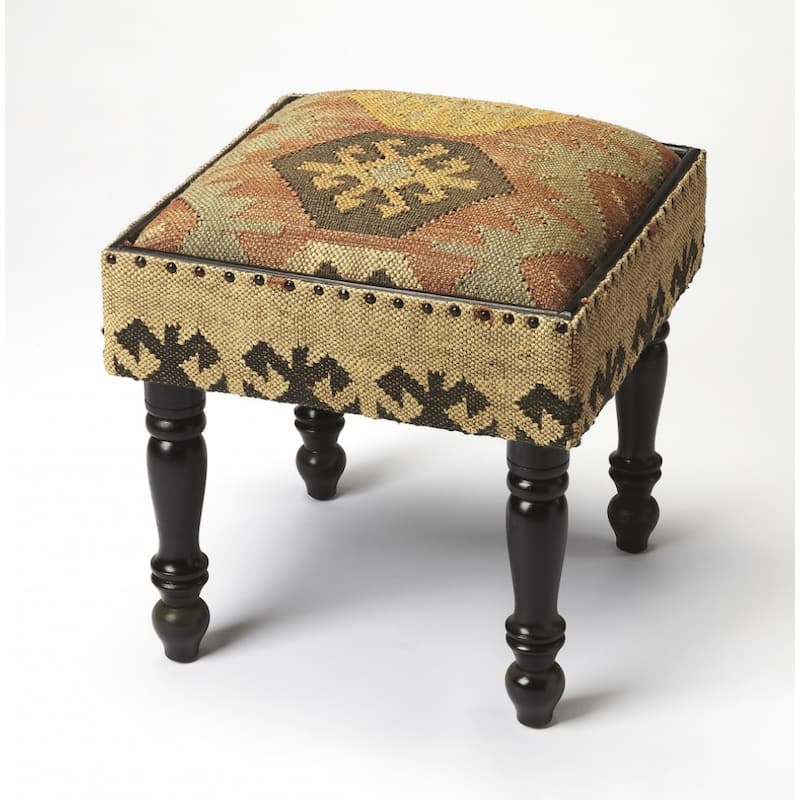Brown Linen Ottoman 18 Inch Square Footrest Stool with Wooden Legs - Brown