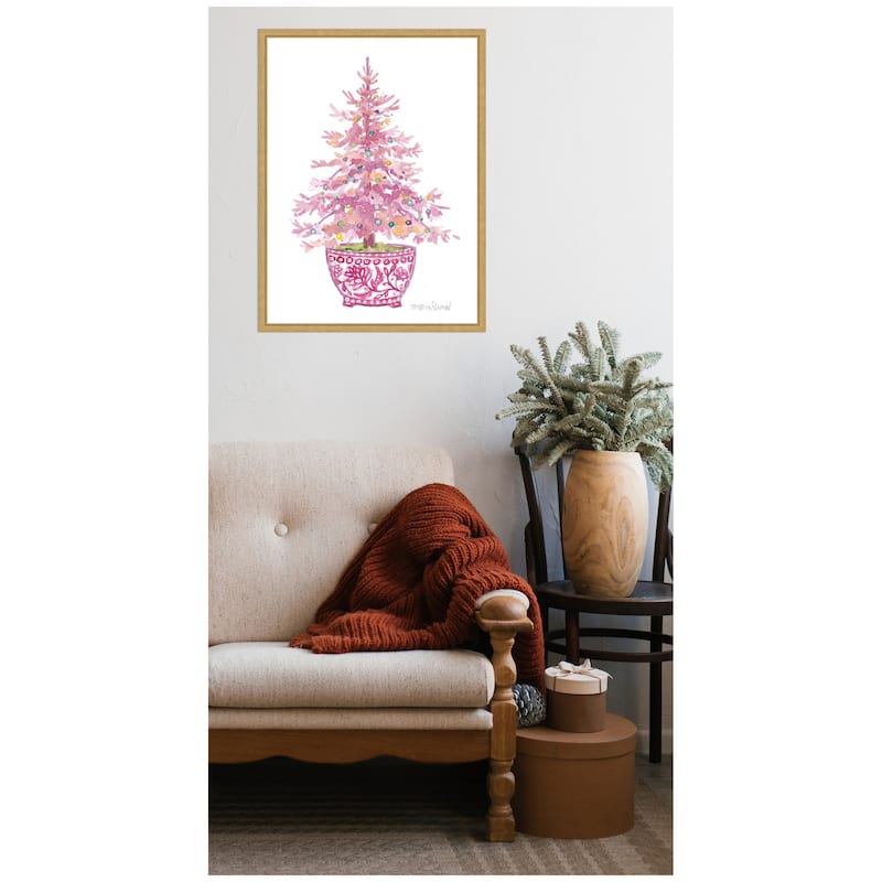 Kate and Laurel Sylvie Framed Canvas Pink Christmas Tree by Patricia Shaw