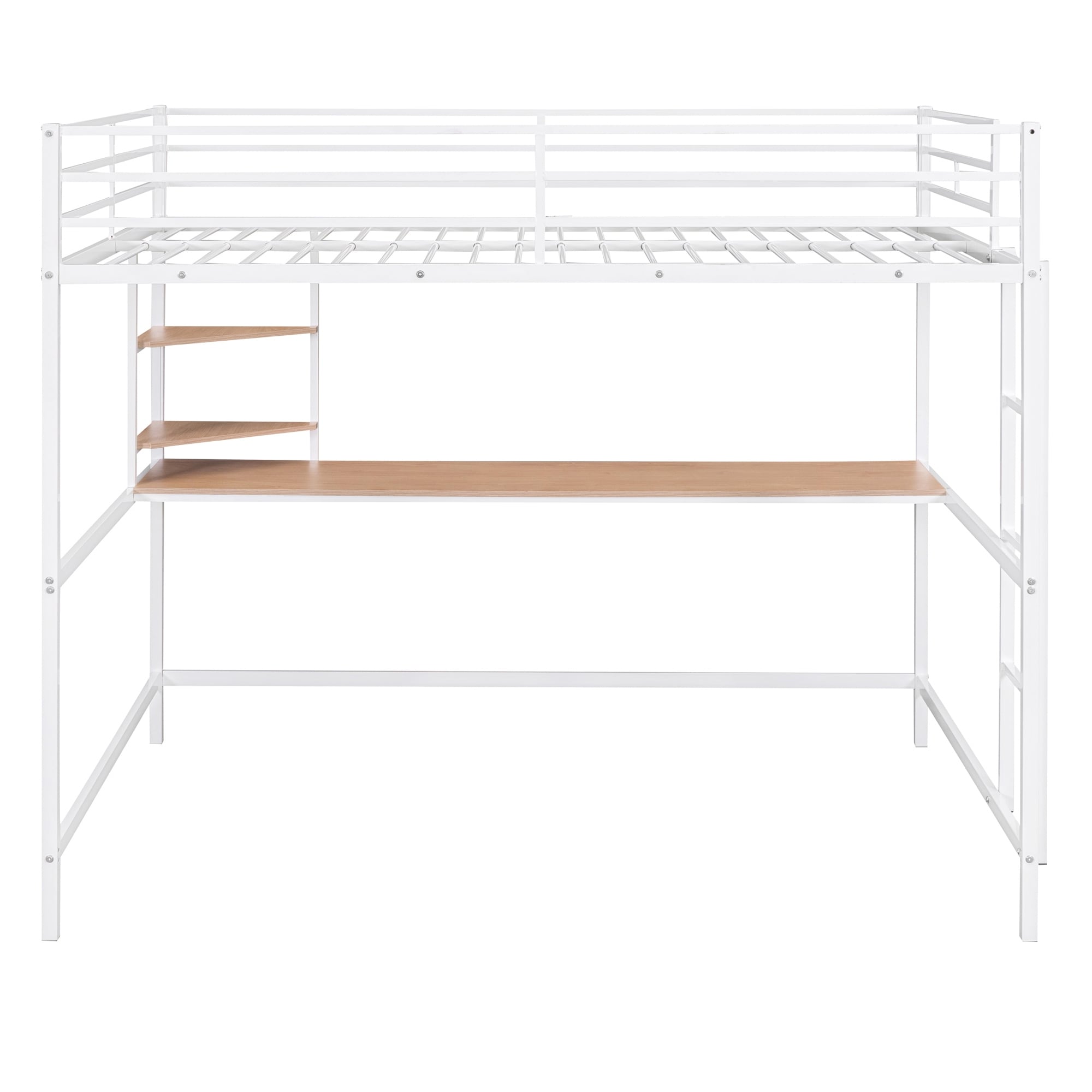 Modern Metal Loft Bed with Desk and Shelves Full Size Bed Bath