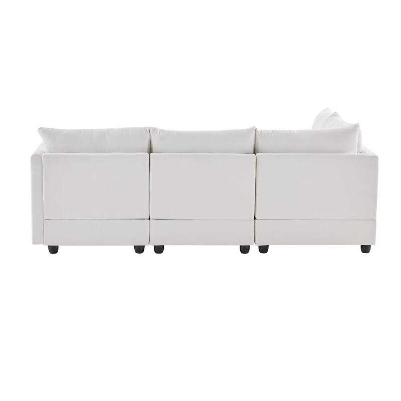 Modular L-Shaped Sectional Sofa with Movable Ottoman, 5 Seat Corner Couch with Throw Pillows, Comfy Cloud Upholstered Sofa