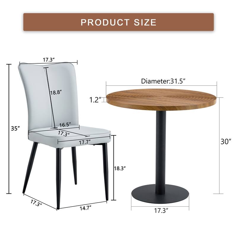 3-Piece Circular Dining Table and Chairs Set with Leather Dining Chair