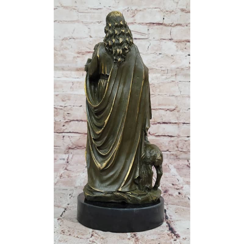 Jesus As Shepherd With Lambs Bronze Sculpture - Religious Christian Art
