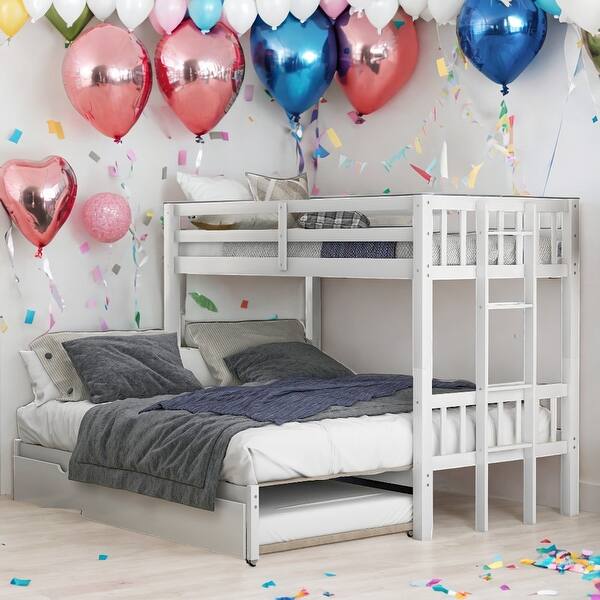 slide 2 of 26, Twin Over Pull-out Bunk Bed With Trundle With Wheels,4 Beds for Bedroom