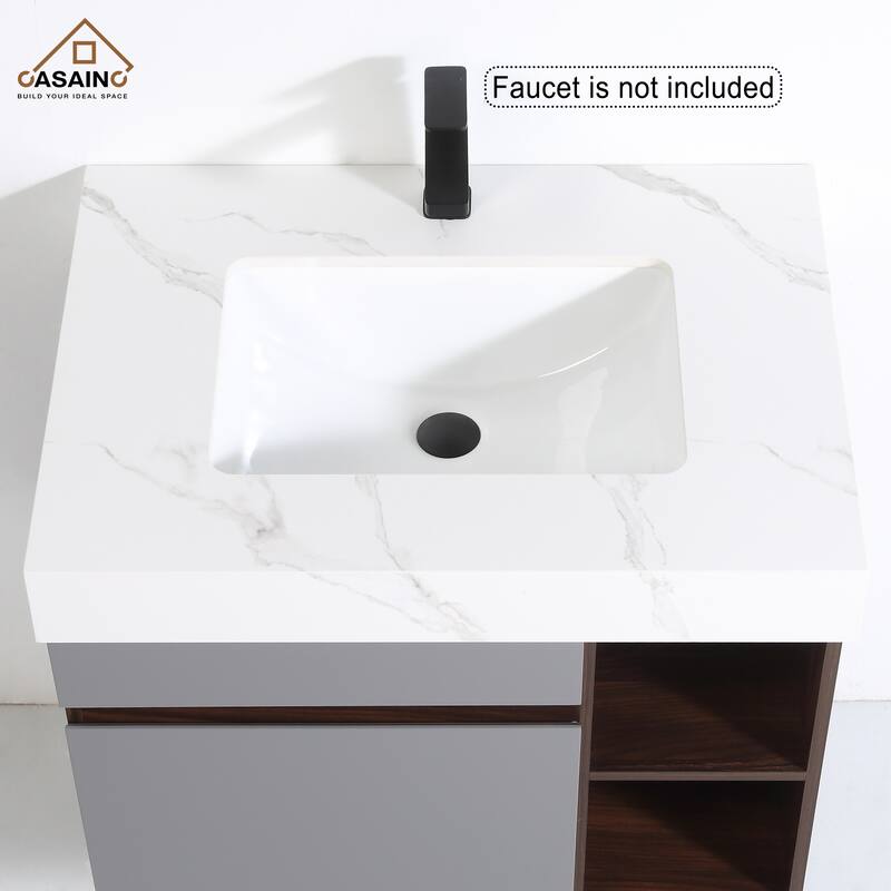 30 in. W Bath Vanity in Rock Grey with White Engineered Stone Top Single Ceramic Undermount Sink