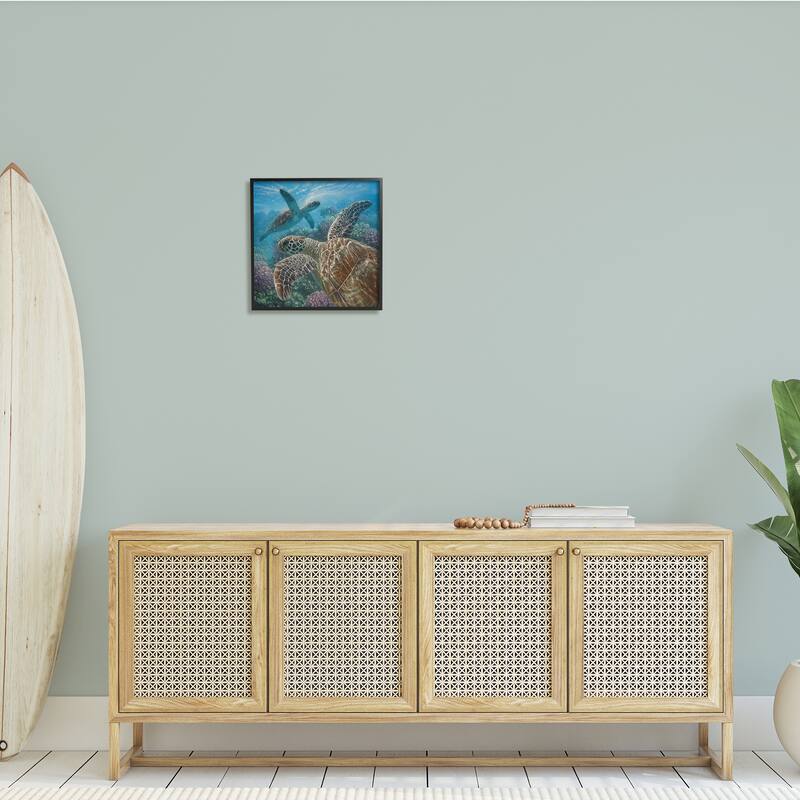 Stupell Sea Turtle Pair Coral Reef Ocean Life Scene Framed Wall Art