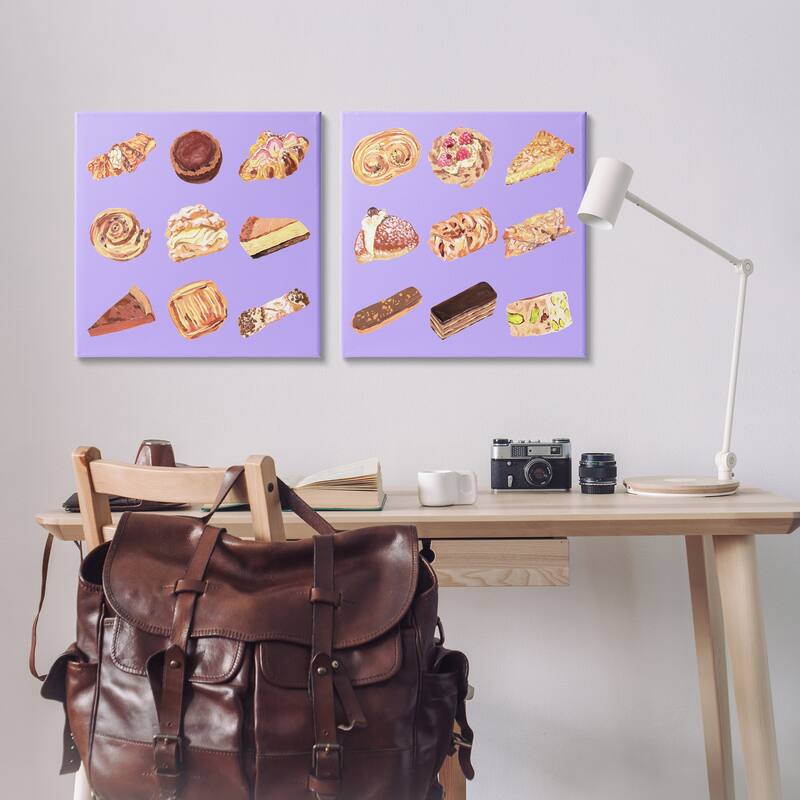 Stupell Various Pastries on Purple Canvas Wall Art Design By Melissa Wang (Set of 2)