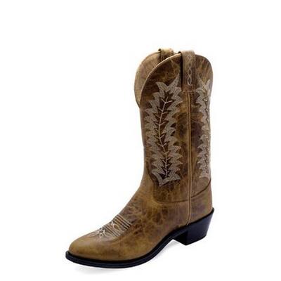 Old West Western Boots Womens Stitched Round Leather Brown OW2039L