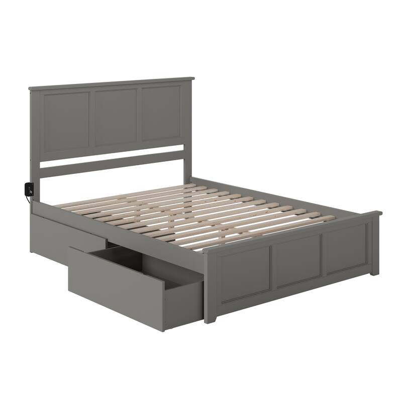 Madison Queen Platform Bed with 2 Bed Drawers in Grey
