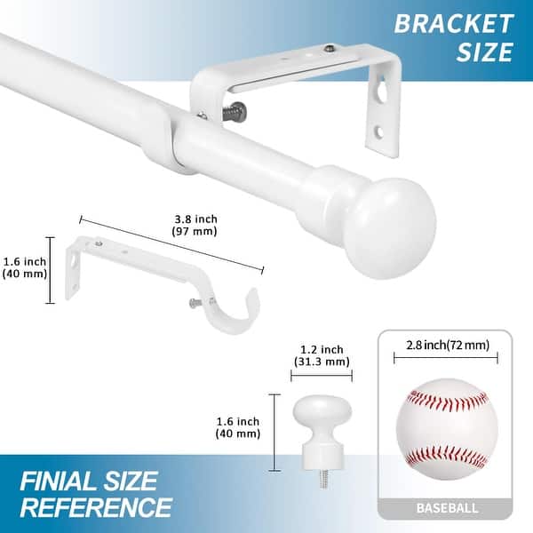 dimension image slide 2 of 5, Adjustable Oval Finial Curtain Drapery Rod Set 5/8-inch