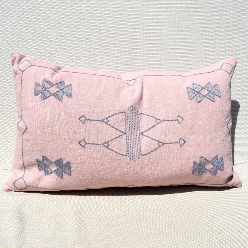 Jiti Indoor Cactus Bohemian Modern Colorful Embroidered Linen Rectangle Lumbar Pillows Cushions for Sofa Couch 12 x 20 - Pink/Grey