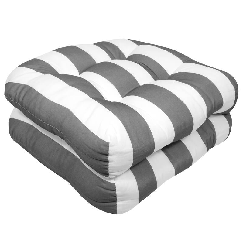 Havana Striped Tufted Patio Seat Cushion Sets - Set of 2 - Silver White