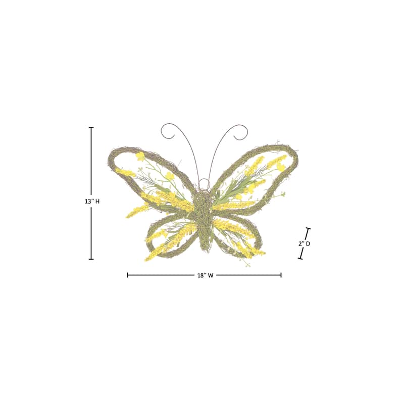 18" Floral Twig/Moss Butterfly Wreath