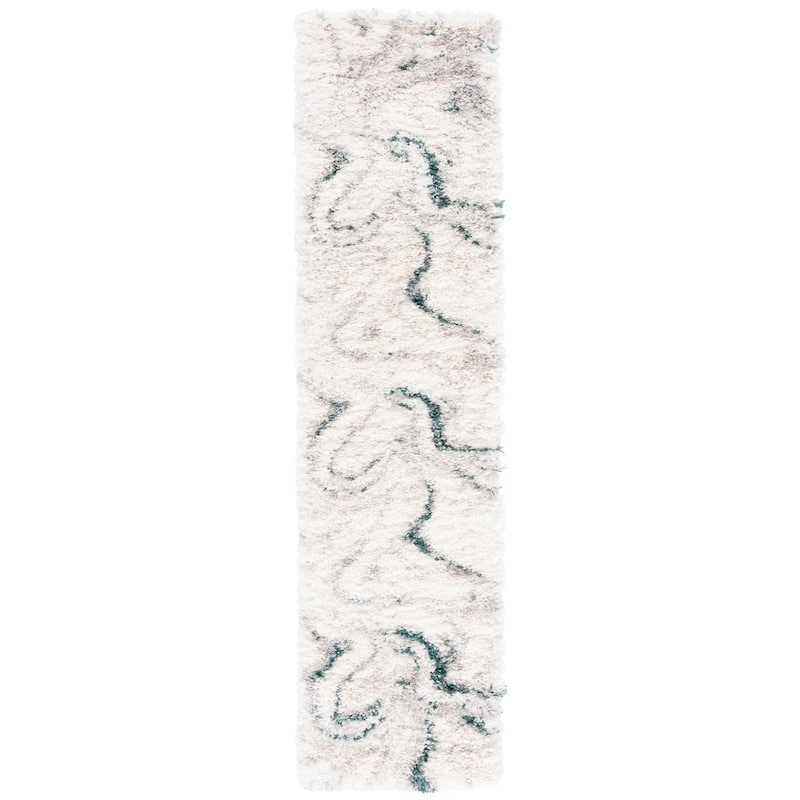 SAFAVIEH Fontana Shag Gisela Modern Abstract 2-inch Thick Rug - 2'3" x 8' Runner - Ivory/Green - Runner