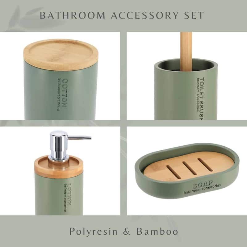 Bathroom Accessories with Natural Accents, Modern 6-piece Set