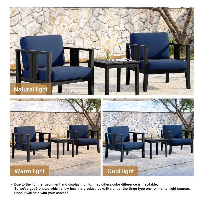 Teak Wood Upholstery Water-resistant Outdoor Armchair and Side Table Set (Set of 3)