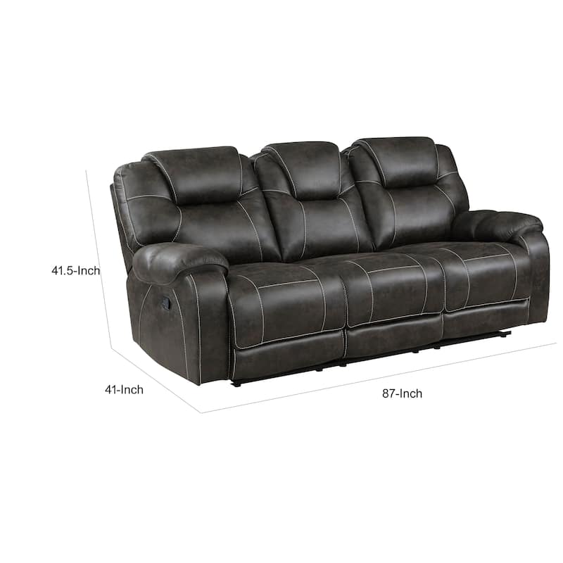 Lily 87 Inch Double Manual Recliner Sofa, Brown Microfiber, Solid Wood