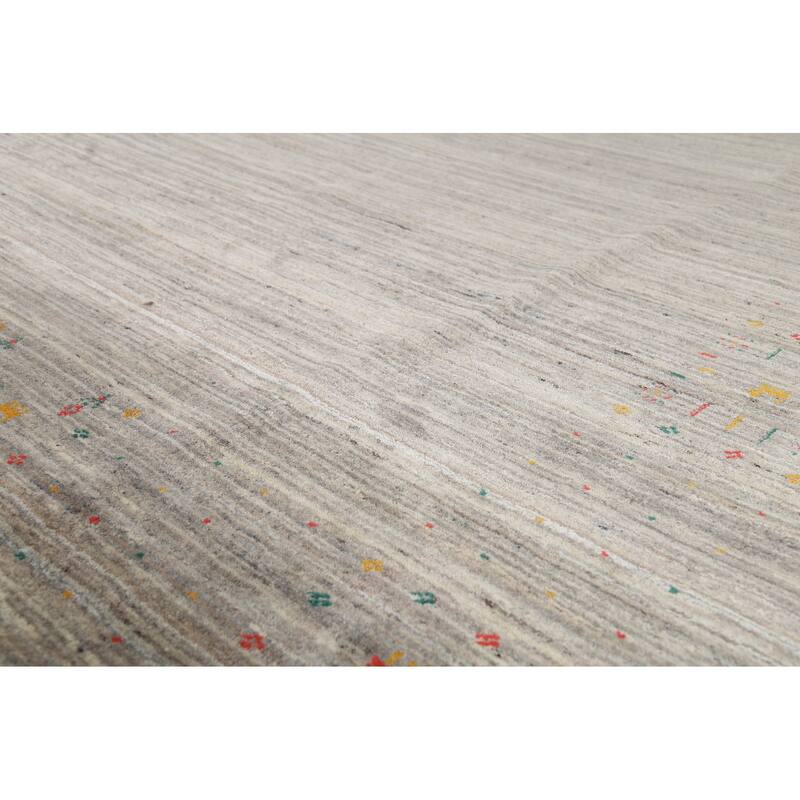 Striped Gabbeh Square Area Rug Hand-Knotted Wool Carpet - 7'10"x 7'11"