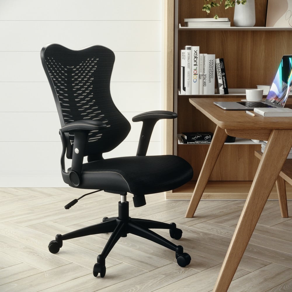 High-Back Mesh Swivel Office Chair with Padded Armrests
