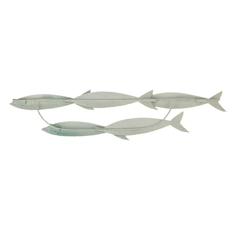 Zeckos 34 Inch Blue Metal School Of Fish Wall Sculpture Nautical Beach