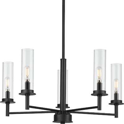 Kellwyn Collection 5-Light Matte Black Clear Glass Transitional Chandelier Light - 23 in x 23 in x 24.375 in
