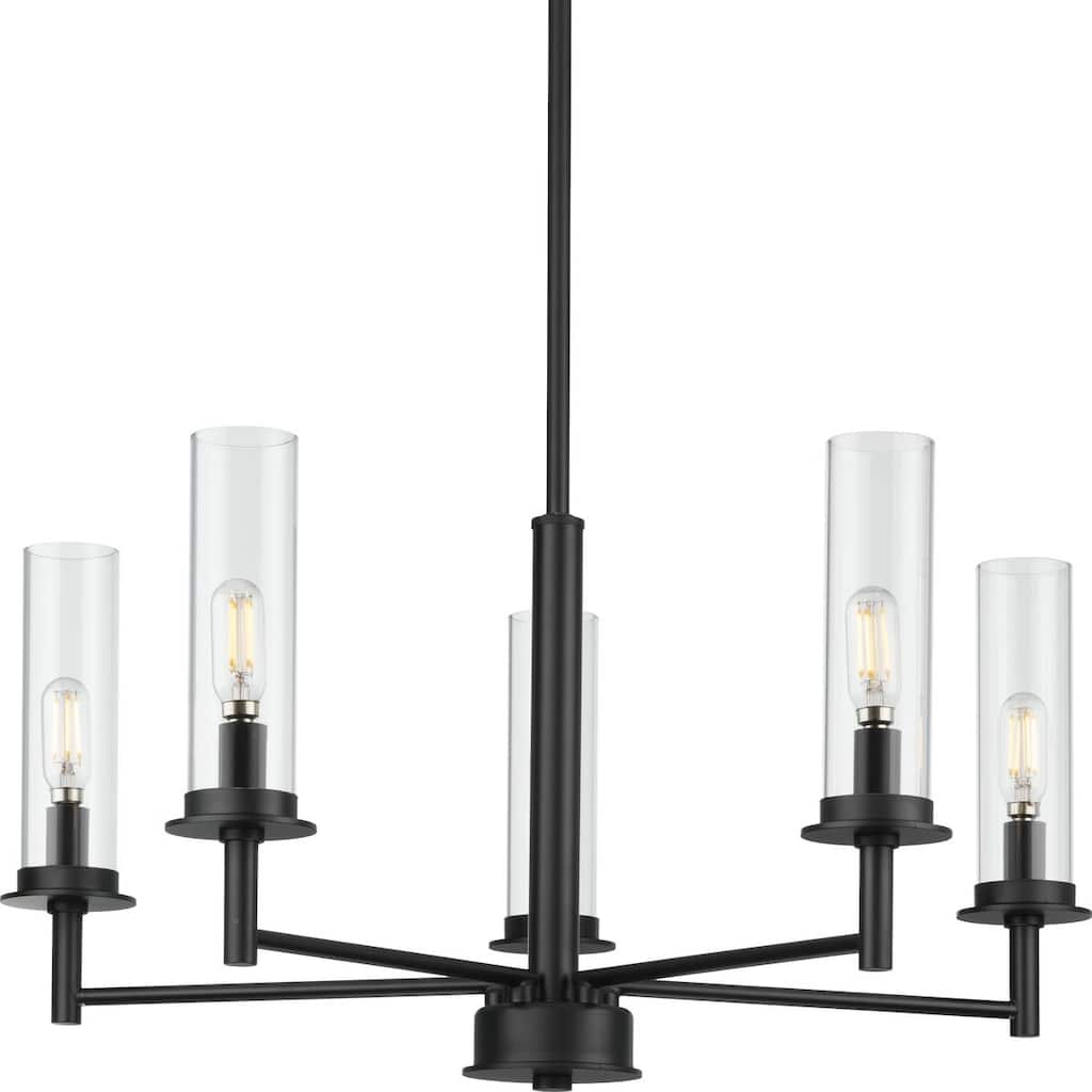 Kellwyn Collection 5-Light Matte Black Clear Glass Transitional Chandelier Light - 23 in x 23 in x 24.375 in