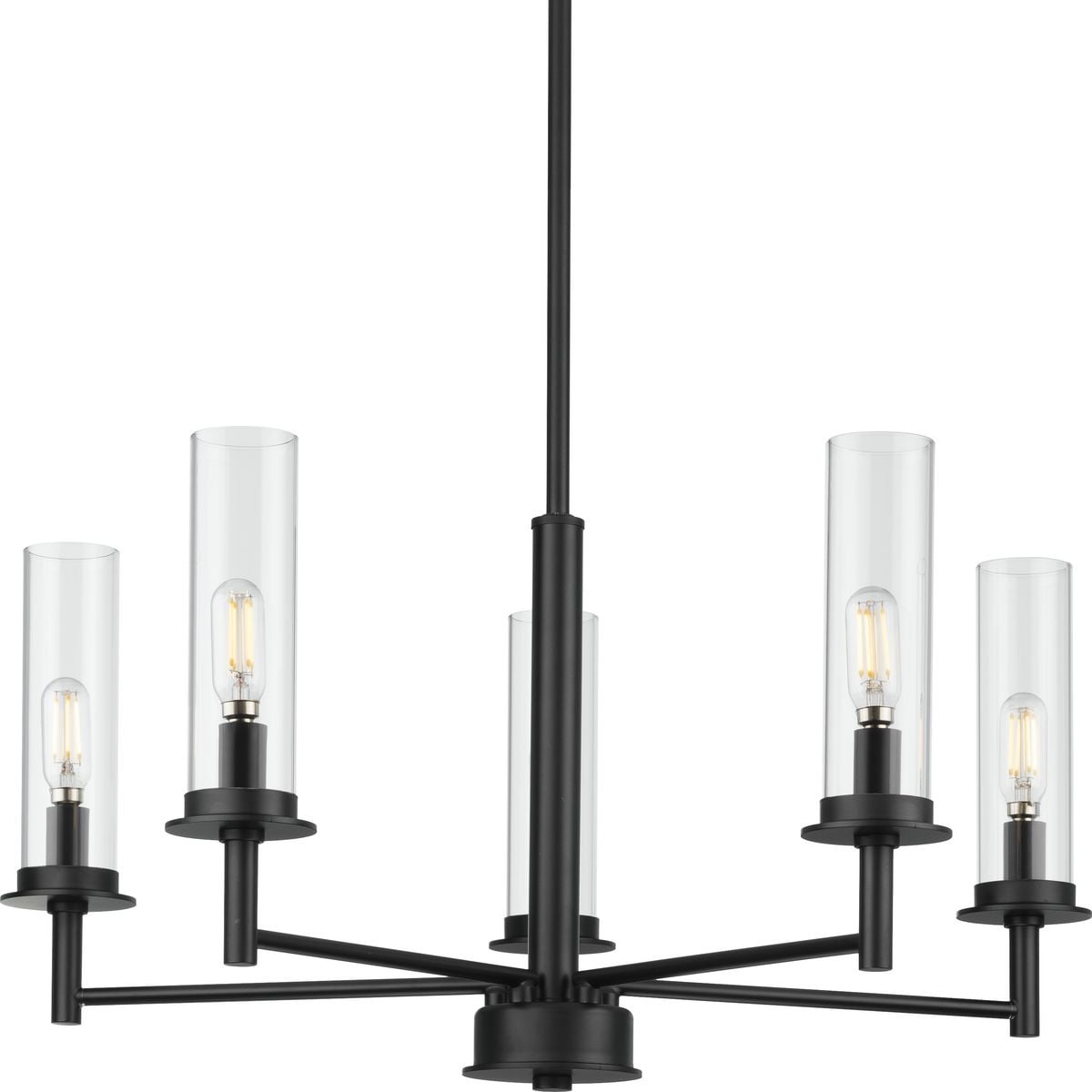 Progress Lighting Kellwyn Collection 5-Light Matte Black Clear Glass Transitional Chandelier Light - 23 in x 23 in x 24.375 in