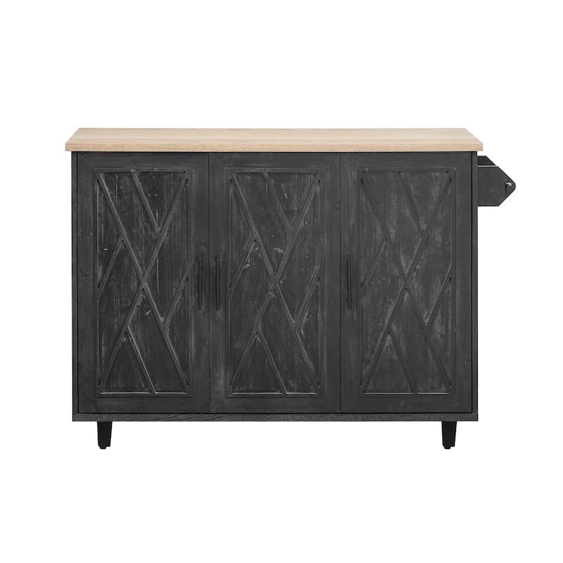 51.2" Wood Rolling Kitchen Island with Drop Leaf and Internal Rack